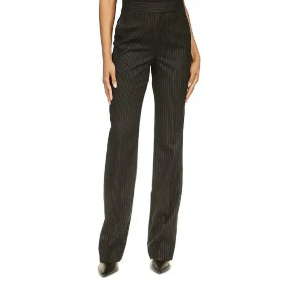 NWT Michael Kors Women's Pinstriped Boot-Cut Trousers Charcoal Heater Pants
